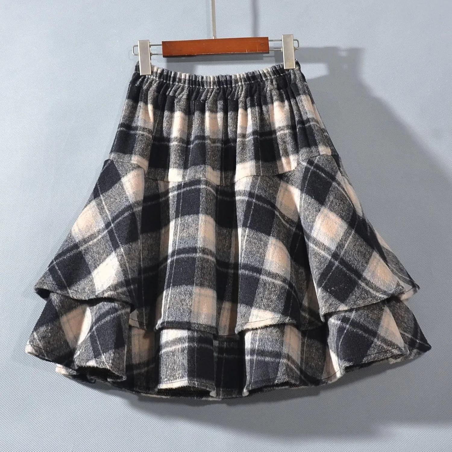 Womens Plaid Mini Skirts Vintage Tiered Tartan Skirt High Waisted Elastic Pleated Skirts A Line Y2k Sports Skirt