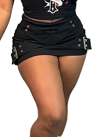 Women's Pleated Mini Skirts Sexy Y2k High Wiast A-line Club Mini Denim Skirt