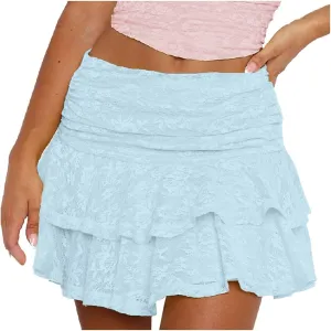 Womens Pleated Skirt High Waisted Ruffle Cute Flowy Layered Mini Skirt Skort Sports Skater Running Skorts
