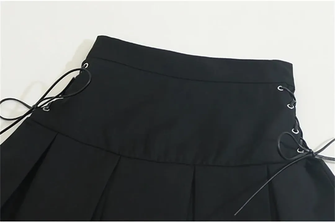 Women's Pleated Skirt Mini Skirt Korean High Waist Vintage Bandage A-Line Skirt
