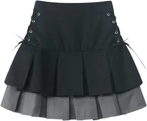 Women's Pleated Skirt Mini Skirt Korean High Waist Vintage Bandage A-Line Skirt