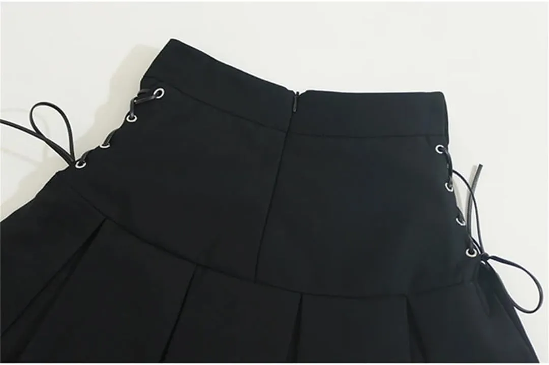 Women's Pleated Skirt Mini Skirt Korean High Waist Vintage Bandage A-Line Skirt