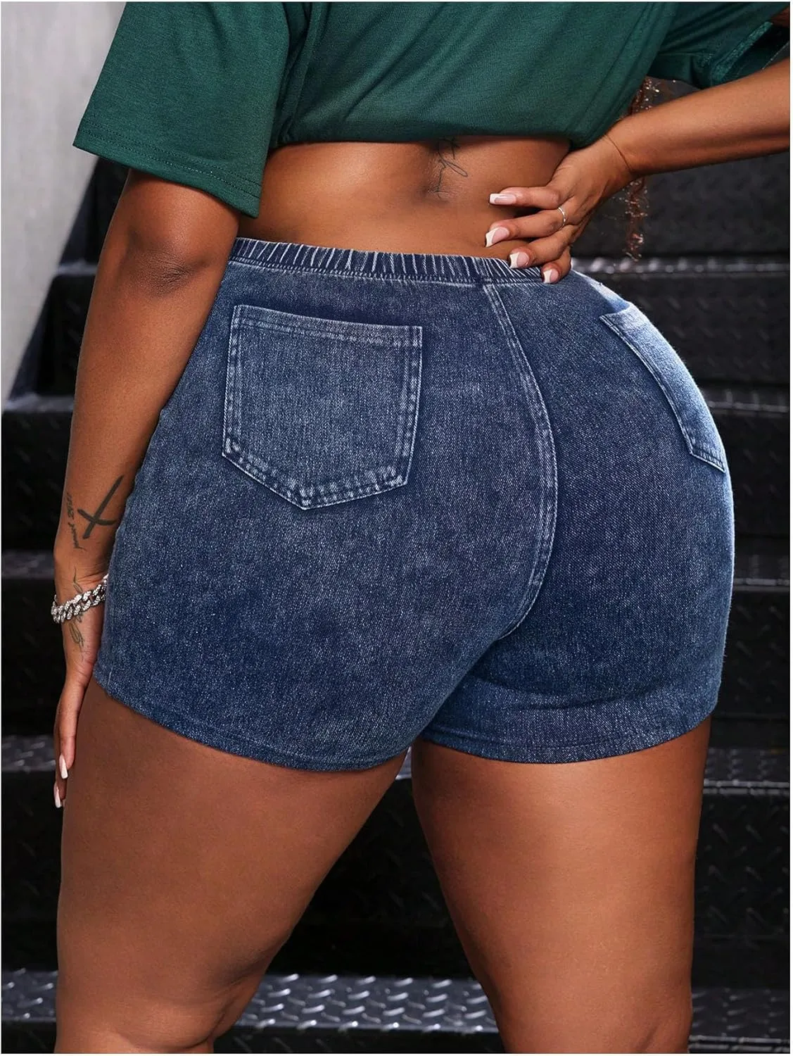 Women's Plus Size High Waisted Denim Shorts Casual Stretch Bodycon Jeans Sports Shorts with Pockets