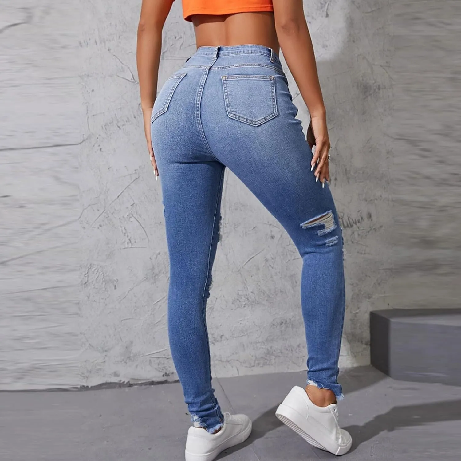 Women's Ripped Jeans Straight Leg Distressed Boyfriend Denim Pants Mid Waisted Straight Ankle Jean Trendy 2024