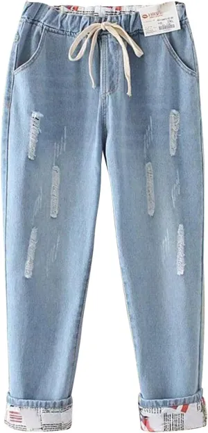 Women's Ripped Jeans Straight Leg Distressed Boyfriend Denim Pants Mid Waisted Straight Ankle Jean Trendy 2024
