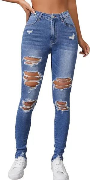 Women's Ripped Jeans Straight Leg Distressed Boyfriend Denim Pants Mid Waisted Straight Ankle Jean Trendy 2024