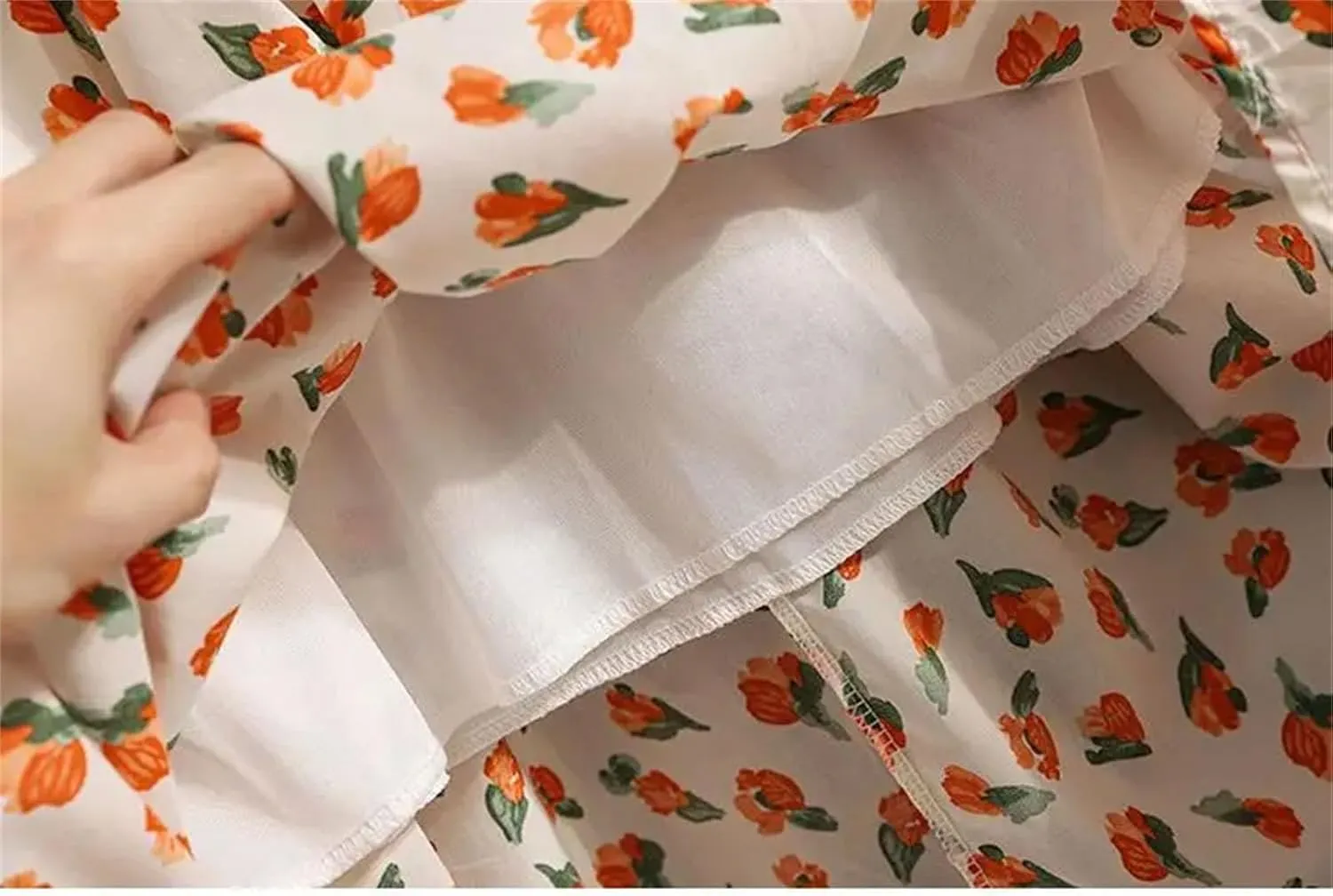 Women's Ruffles Printing A-Line Skirt Summer Elastic Waist Casual Slim Skirt
