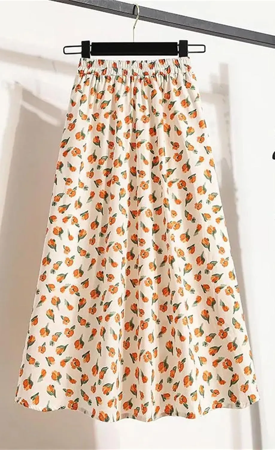 Women's Ruffles Printing A-Line Skirt Summer Elastic Waist Casual Slim Skirt