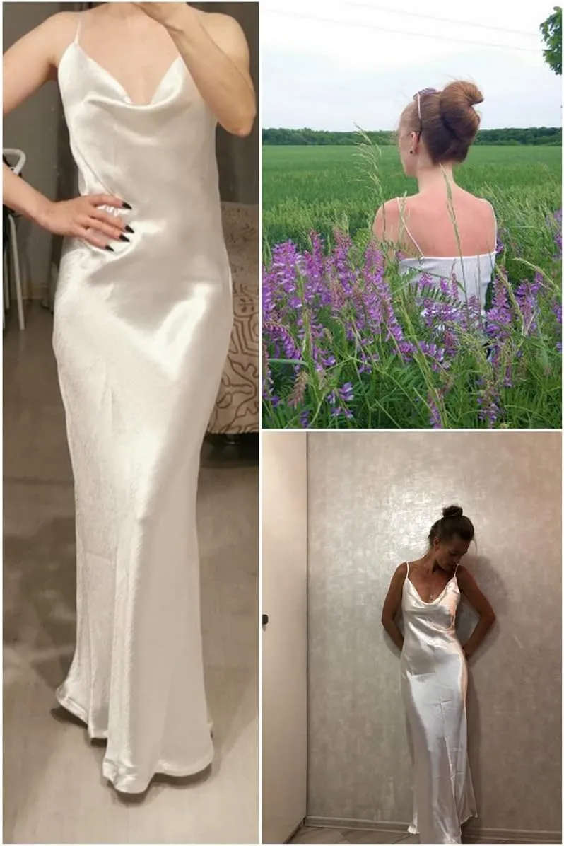 Women's Satin Bodycon Sexy Elegant Spaghetti Strap Backless Long Midi Fishtail Dress for Evening Cocktail Party Prom Wedding