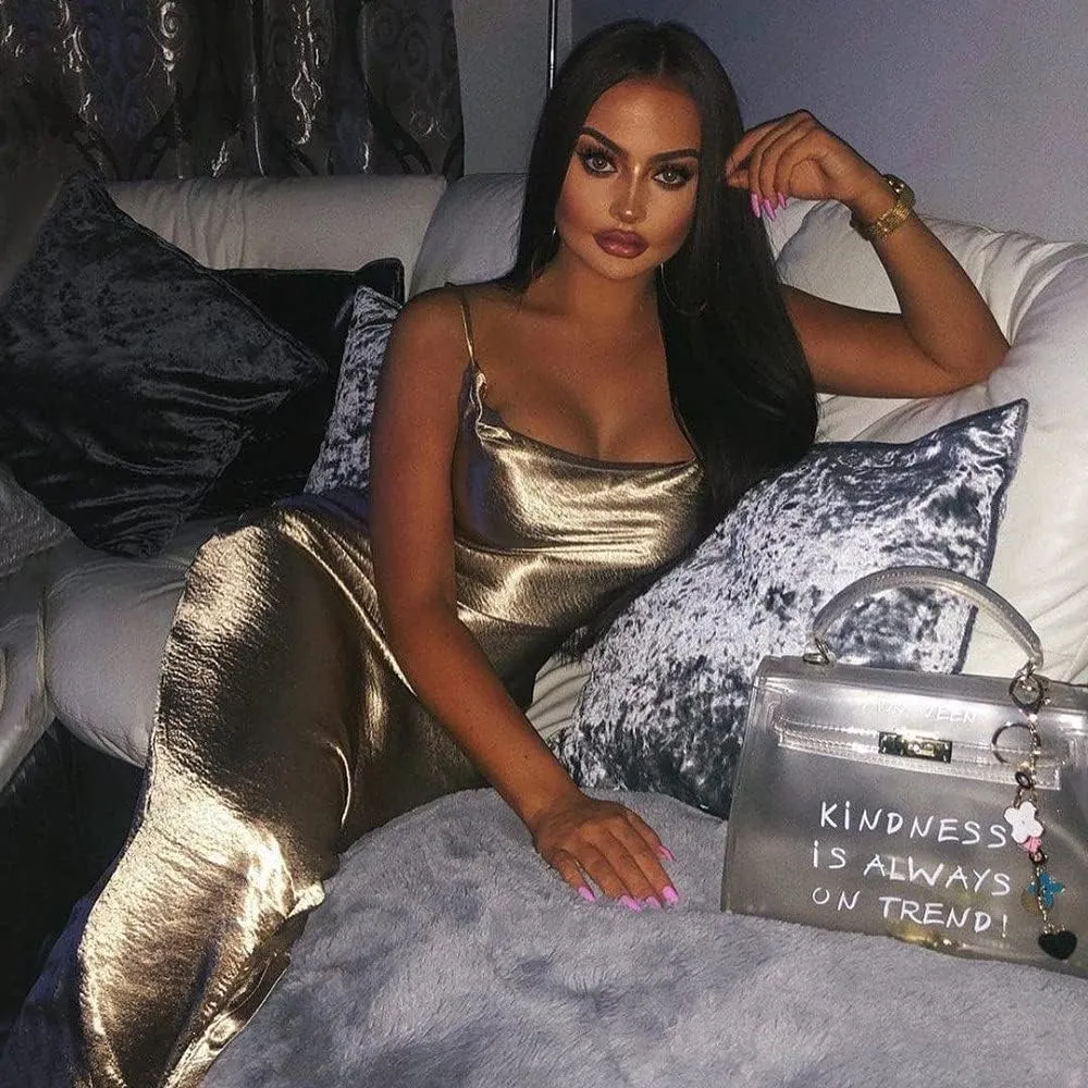 Women's Satin Bodycon Sexy Elegant Spaghetti Strap Backless Long Midi Fishtail Dress for Evening Cocktail Party Prom Wedding
