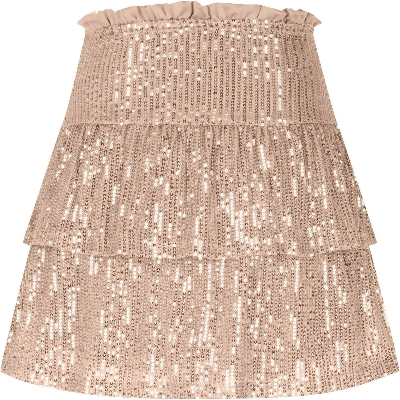 Womens Sequin Pleated Mini Skirts Flowy Ruffle Sparkly Skirt High Waisted Elastic Layered Party Skirts