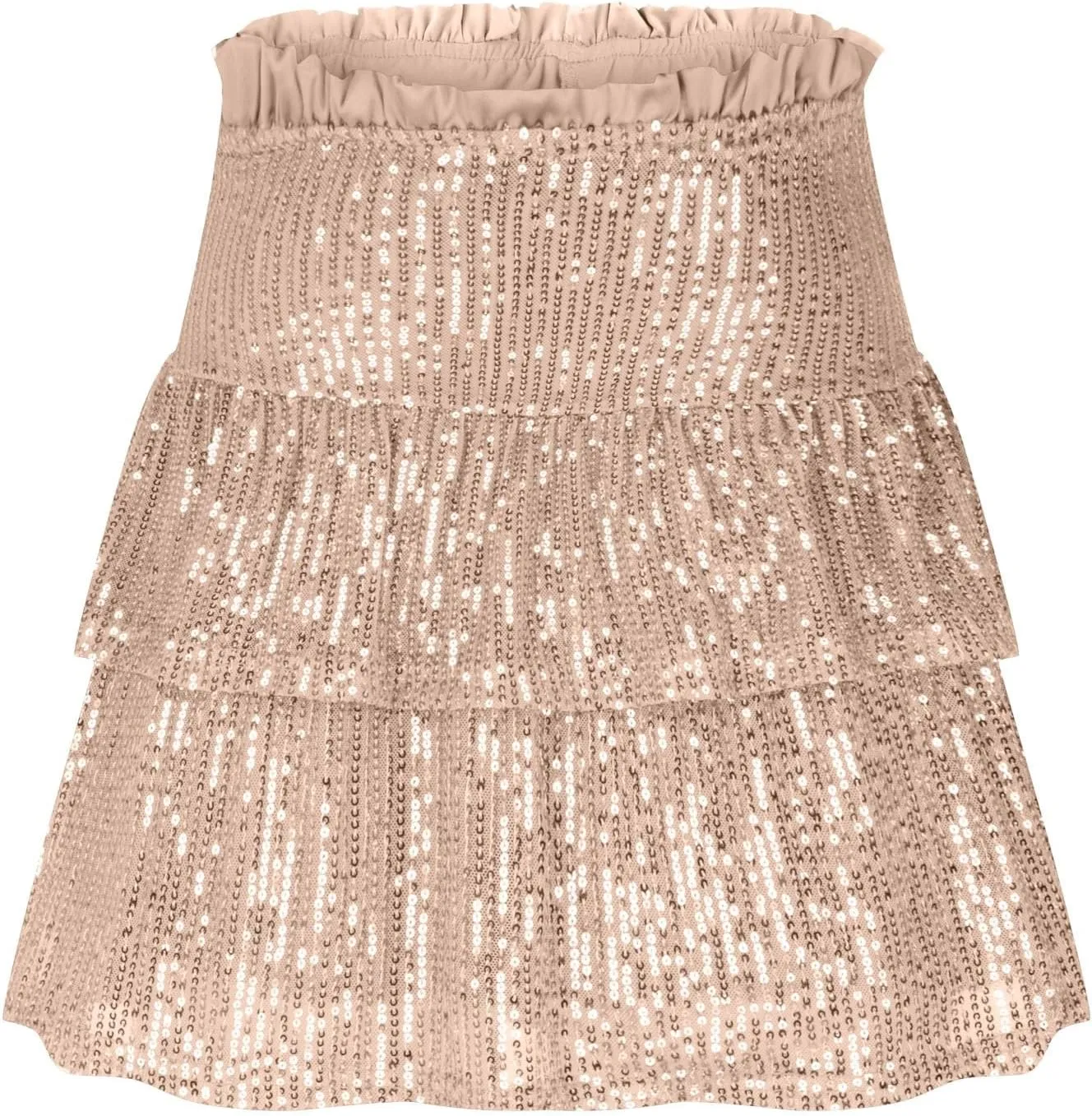 Womens Sequin Pleated Mini Skirts Flowy Ruffle Sparkly Skirt High Waisted Elastic Layered Party Skirts