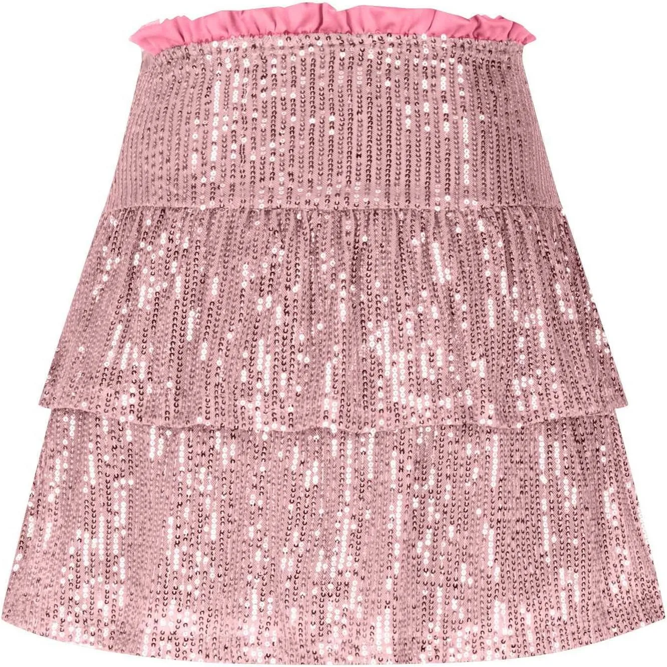 Womens Sequin Pleated Mini Skirts Flowy Ruffle Sparkly Skirt High Waisted Elastic Layered Party Skirts