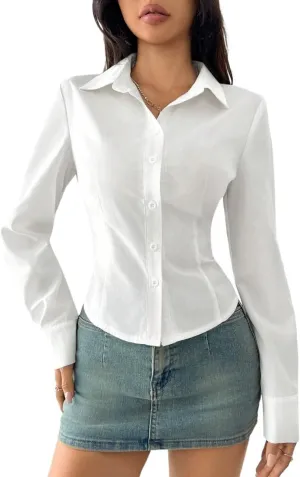 Womens Shirts Outfits Casual Long Sleeve Shirt with Waist