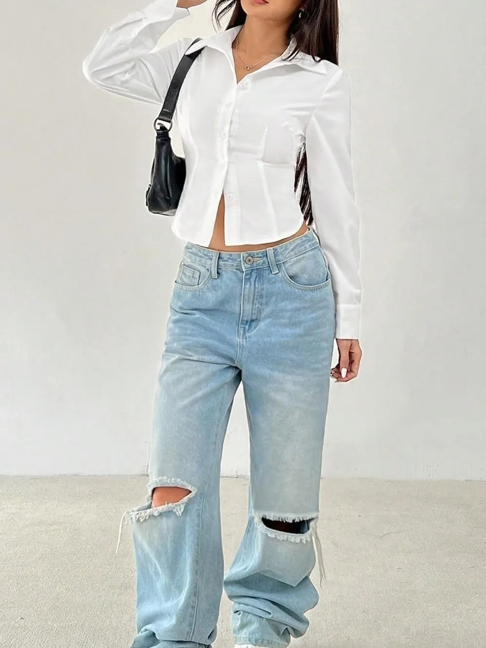 Womens Shirts Outfits Casual Long Sleeve Shirt with Waist