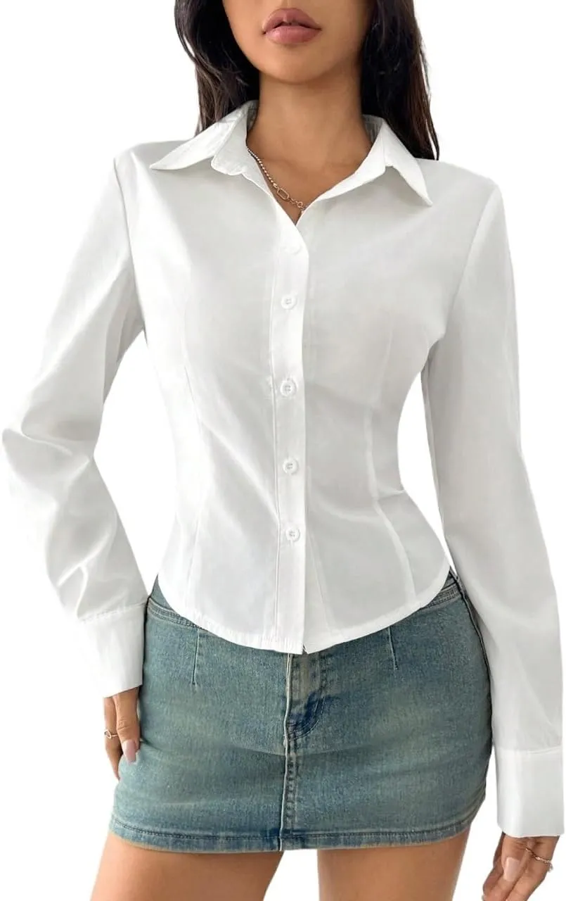 Womens Shirts Outfits Casual Long Sleeve Shirt with Waist