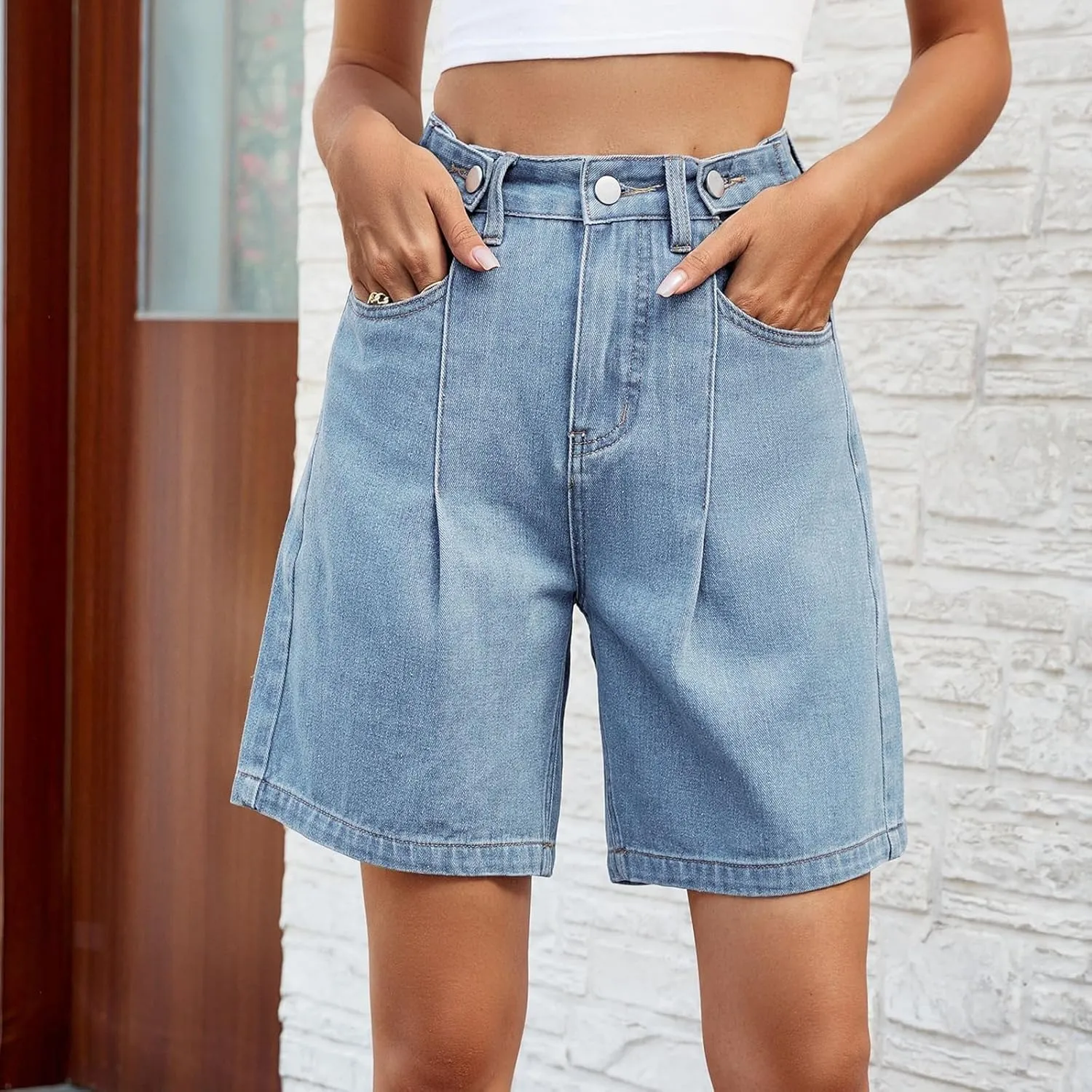 Womens Shorts Casual Denim Petite High Waisted Wide Leg Short Pants with Pocket Vacation Outfits