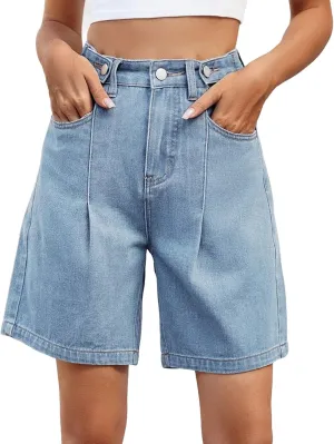 Womens Shorts Casual Denim Petite High Waisted Wide Leg Short Pants with Pocket Vacation Outfits