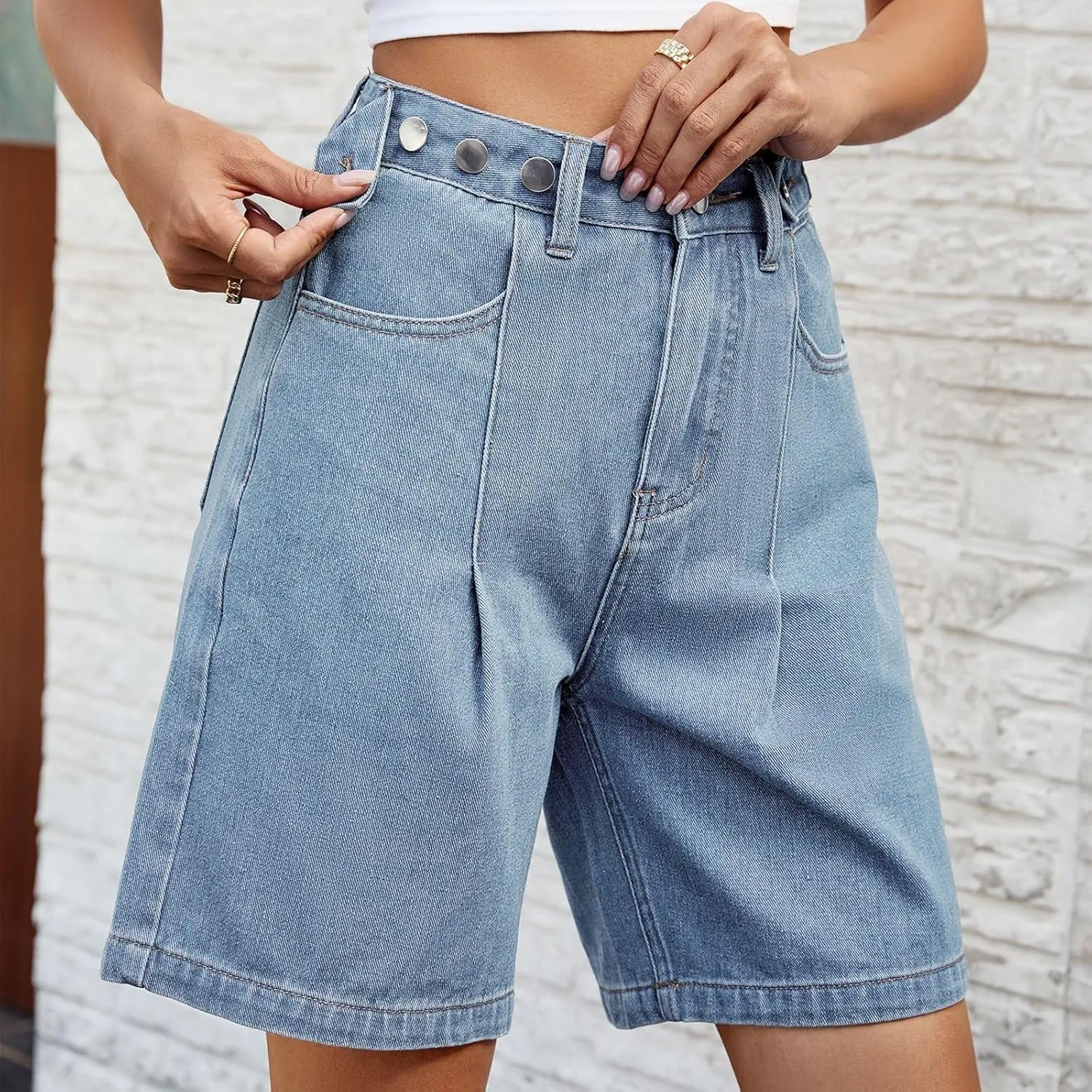 Womens Shorts Casual Denim Petite High Waisted Wide Leg Short Pants with Pocket Vacation Outfits