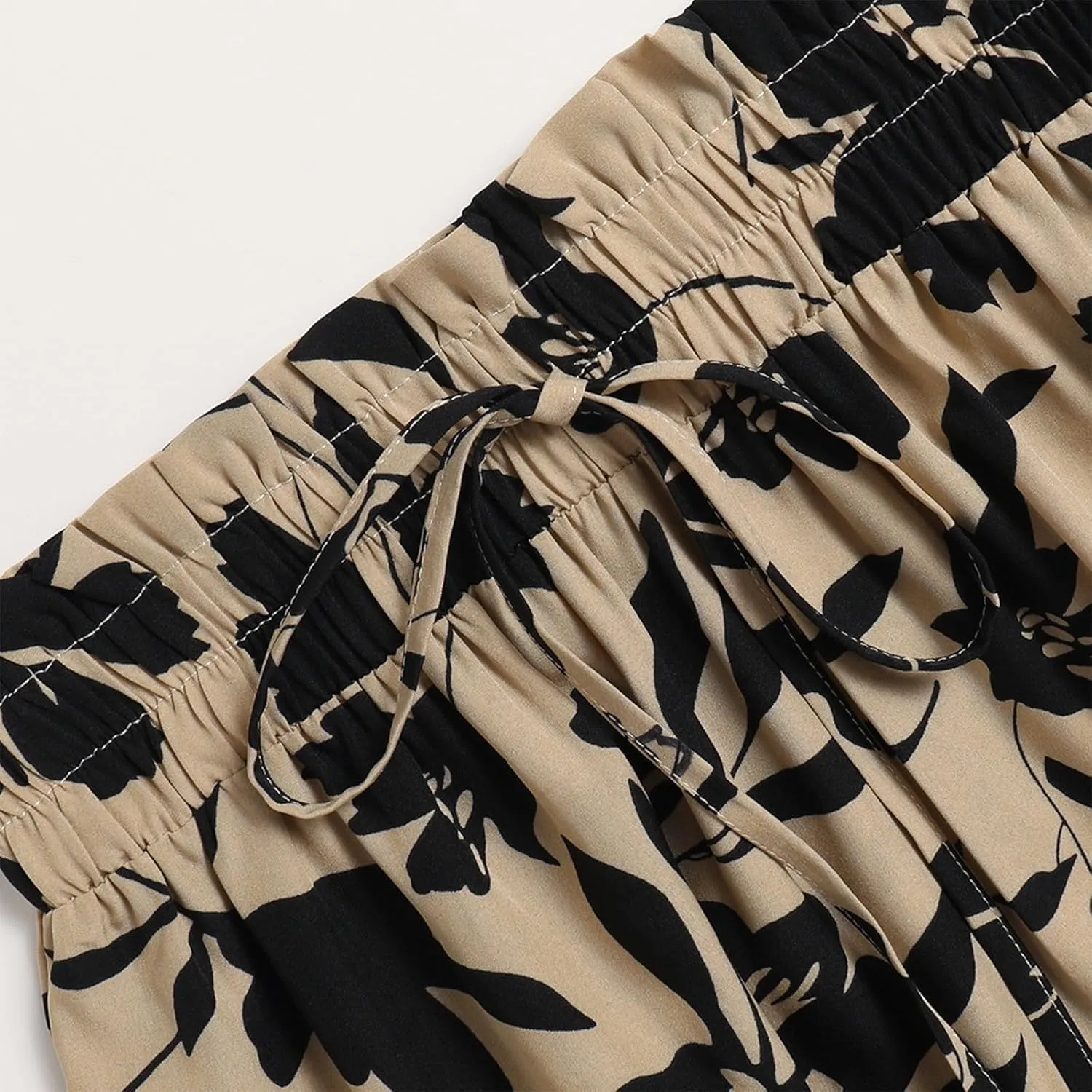 Womens Skirt Summer Drawstring High Waist Midi Skirt Work A-Line Floral Print Layered Tiered Ruffle Skirts Knee Length