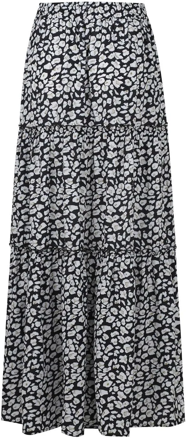 Womens Skirts,Boho Ruffle Hem Flowy Maxi Skirts for Women Trendy 2025 Summer Vacation Elastic High Waist Drawstring