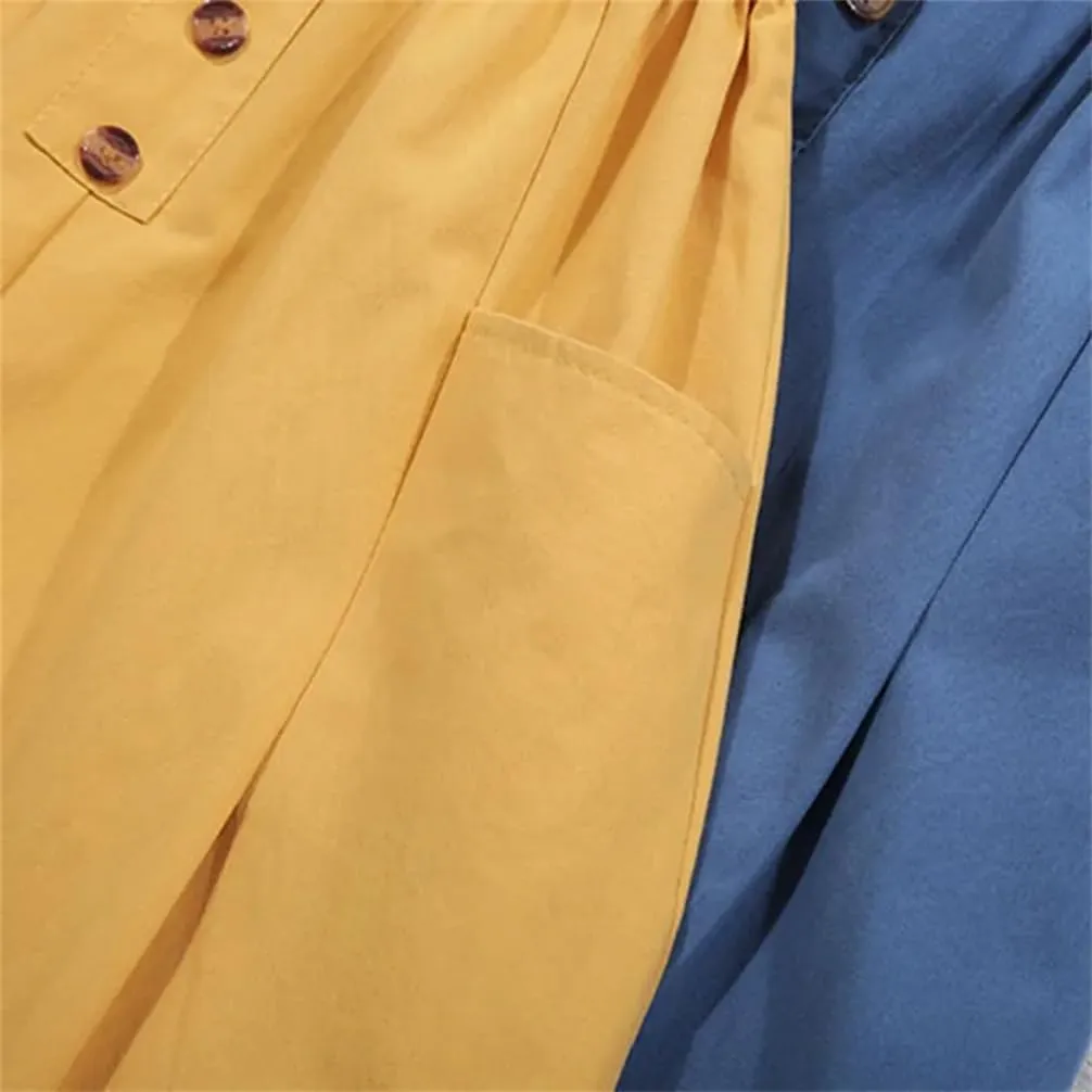 Women's Solid Color High Waisted Skirt with Double Pocket Buttons A-Line Skirt