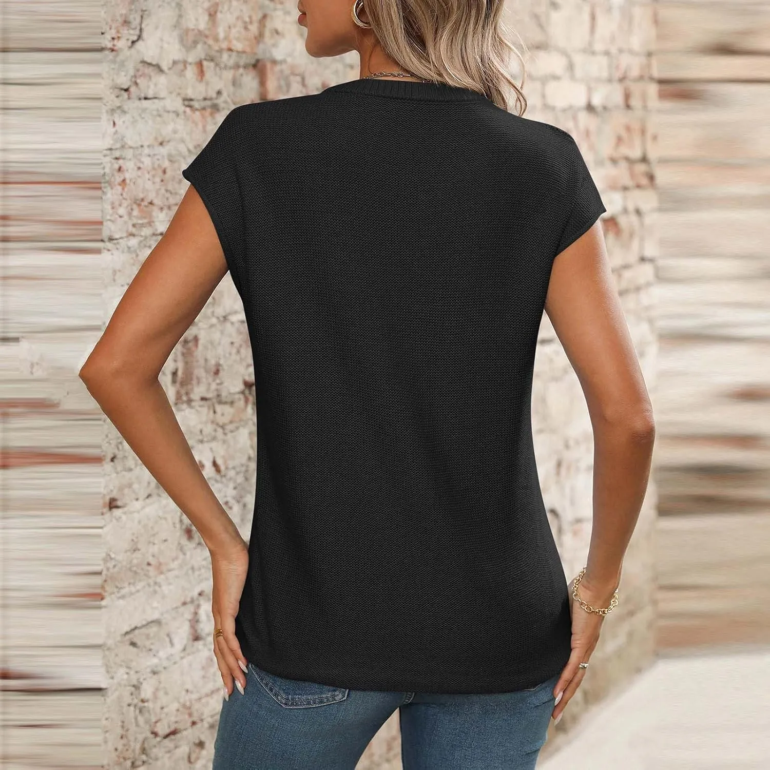Women's Solid Color V-Neck Knit Tank Tops, Summer Loose Breathable Sleeveless Casual Shirts Lightweight Comfy Clothes