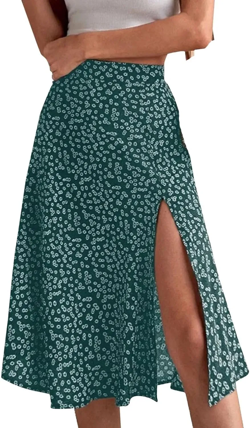 Women's Split Floral Midi Skirt Summer Casual Hip Wrap A-Line Skirt