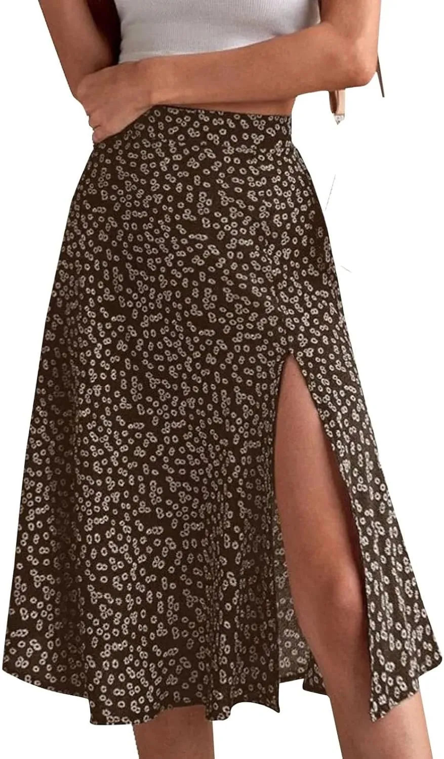Women's Split Floral Midi Skirt Summer Casual Hip Wrap A-Line Skirt