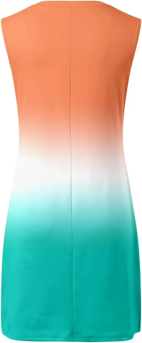 Women's Summer Casual Beach V Neck Dress Vacation Sleeveless Dress with Split Short S