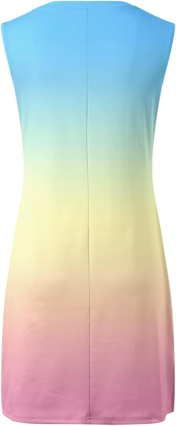 Women's Summer Casual Beach V Neck Dress Vacation Sleeveless Dress with Split Short S
