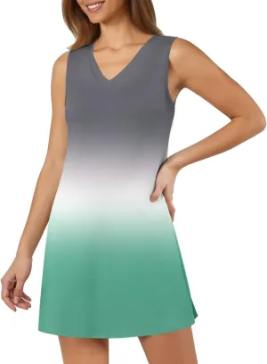 Women's Summer Casual Beach V Neck Dress Vacation Sleeveless Dress with Split Short S