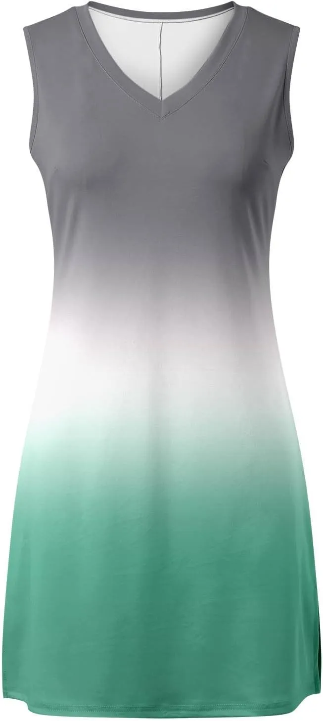 Women's Summer Casual Beach V Neck Dress Vacation Sleeveless Dress with Split Short S