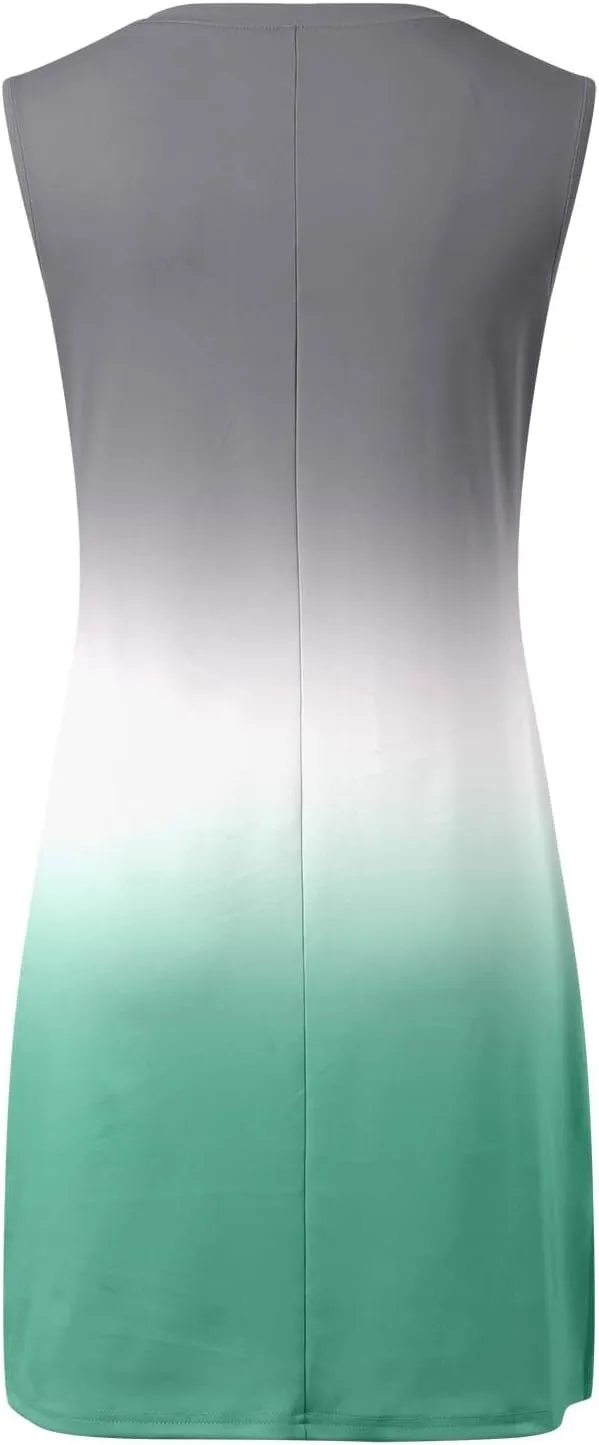 Women's Summer Casual Beach V Neck Dress Vacation Sleeveless Dress with Split Short S