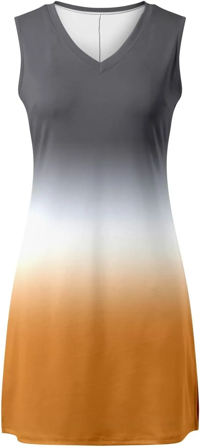Women's Summer Casual Beach V Neck Dress Vacation Sleeveless Dress with Split Short S