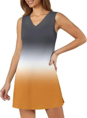 Women's Summer Casual Beach V Neck Dress Vacation Sleeveless Dress with Split Short S