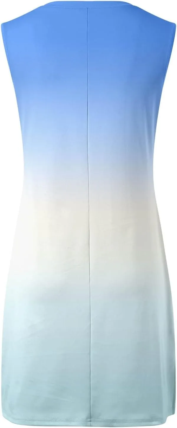 Women's Summer Casual Beach V Neck Dress Vacation Sleeveless Dress with Split Short S