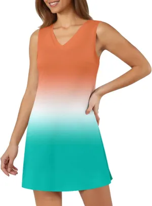 Women's Summer Casual Beach V Neck Dress Vacation Sleeveless Dress with Split Short S
