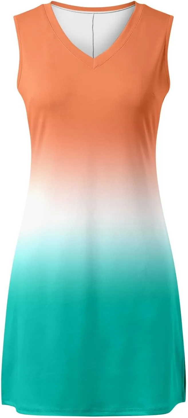 Women's Summer Casual Beach V Neck Dress Vacation Sleeveless Dress with Split Short S