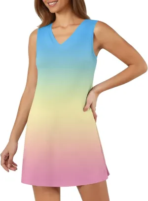Women's Summer Casual Beach V Neck Dress Vacation Sleeveless Dress with Split Short S