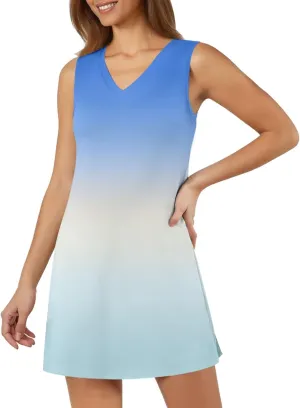 Women's Summer Casual Beach V Neck Dress Vacation Sleeveless Dress with Split Short S