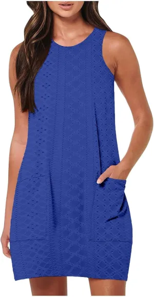 Womens Summer Dress Loose Tank Sundress Sleeveless Dresses Beach Sundress Casual Swing Sun Dress with Pocket 2025
