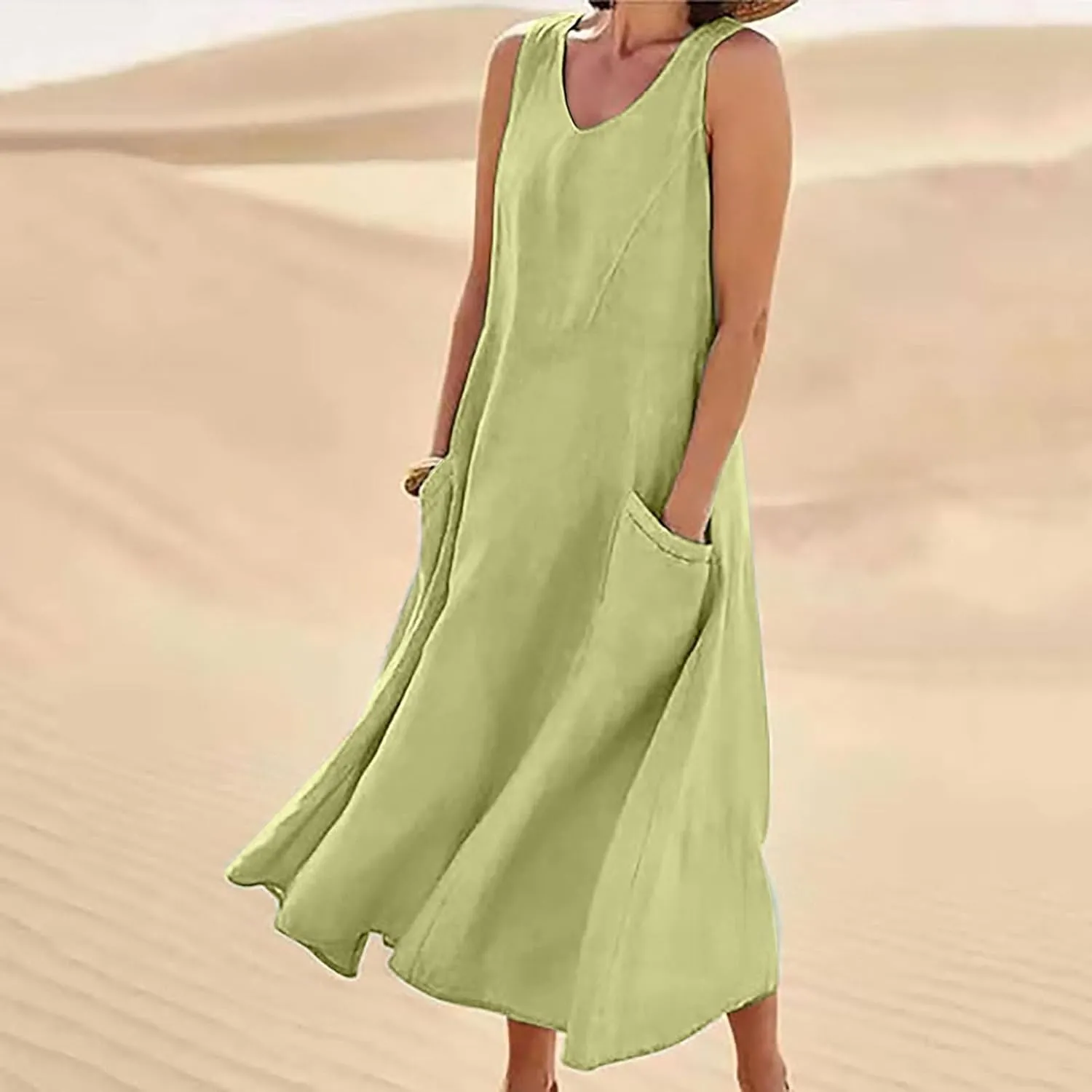 Women's Summer Dresses 2025 Women's Summer Casual Sleeveless Long Maxi Beach Dress Gauze Sundress for Women Cotton