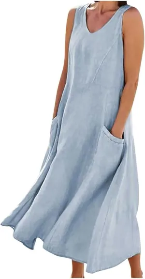 Women's Summer Dresses 2025 Women's Summer Casual Sleeveless Long Maxi Beach Dress Gauze Sundress for Women Cotton