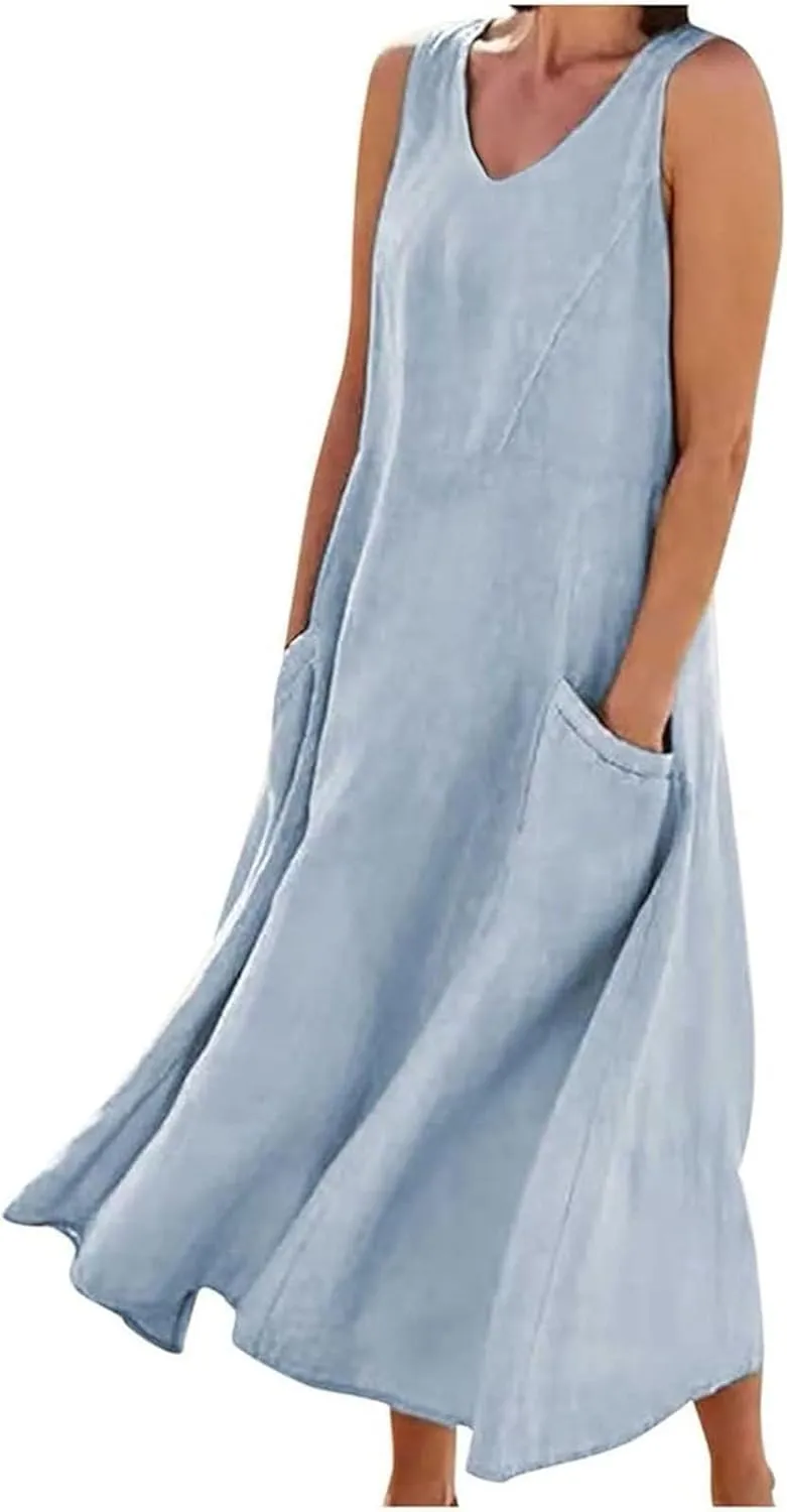 Women's Summer Dresses 2025 Women's Summer Casual Sleeveless Long Maxi Beach Dress Gauze Sundress for Women Cotton