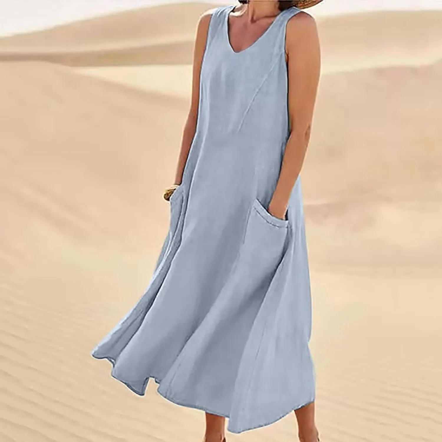 Women's Summer Dresses 2025 Women's Summer Casual Sleeveless Long Maxi Beach Dress Gauze Sundress for Women Cotton
