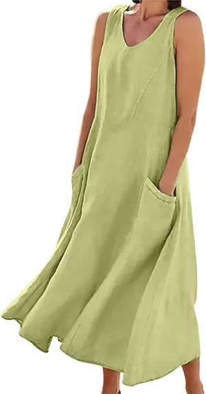 Women's Summer Dresses 2025 Women's Summer Casual Sleeveless Long Maxi Beach Dress Gauze Sundress for Women Cotton
