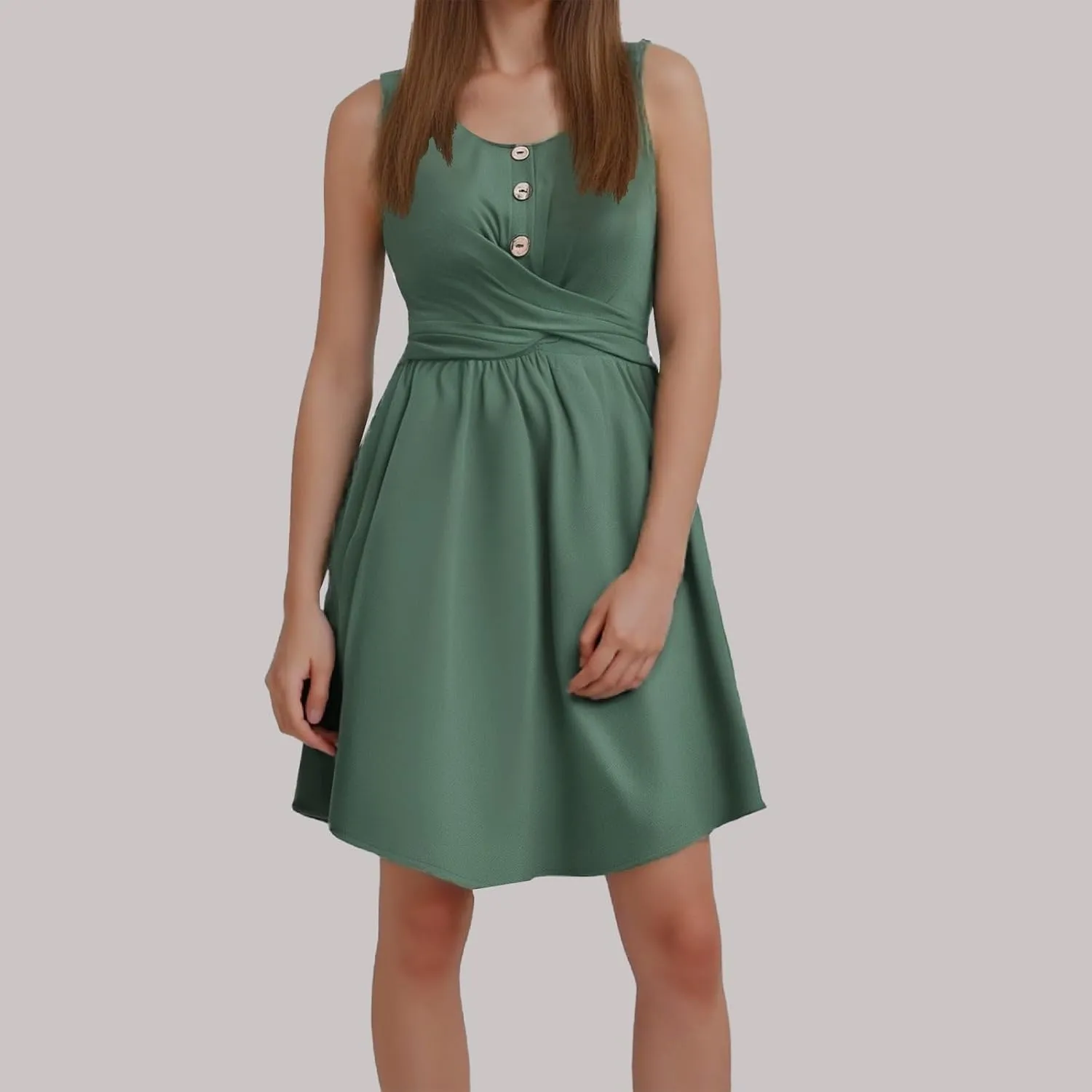 Womens Summer Dresses Women's Spring/Summer Solid Color U Neck Buttoned Sleeveless Dress