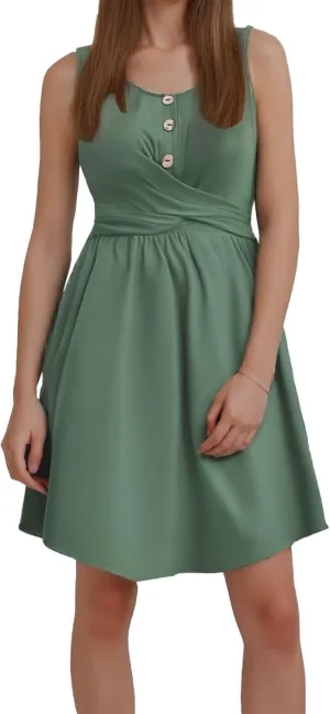 Womens Summer Dresses Women's Spring/Summer Solid Color U Neck Buttoned Sleeveless Dress