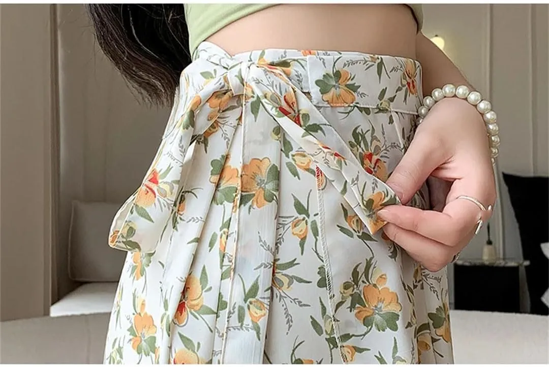 Women's Summer Floral Beach Skirt High Waist Casual Mid A-Line Skirt